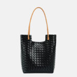 Women's Split Cowhide Leather Minimalist Woven Shoulder Tote Bag