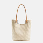 Women's Split Cowhide Leather Minimalist Woven Shoulder Tote Bag