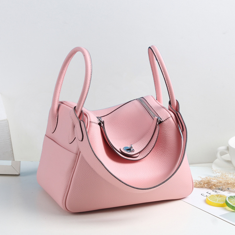 Frauen Top-Grain Leder Kissen Schulter Handtasche In Silber Hardware