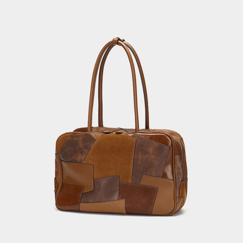 Sac à main Boston en cuir de grain supérieur Vintage Color Block pour femmes