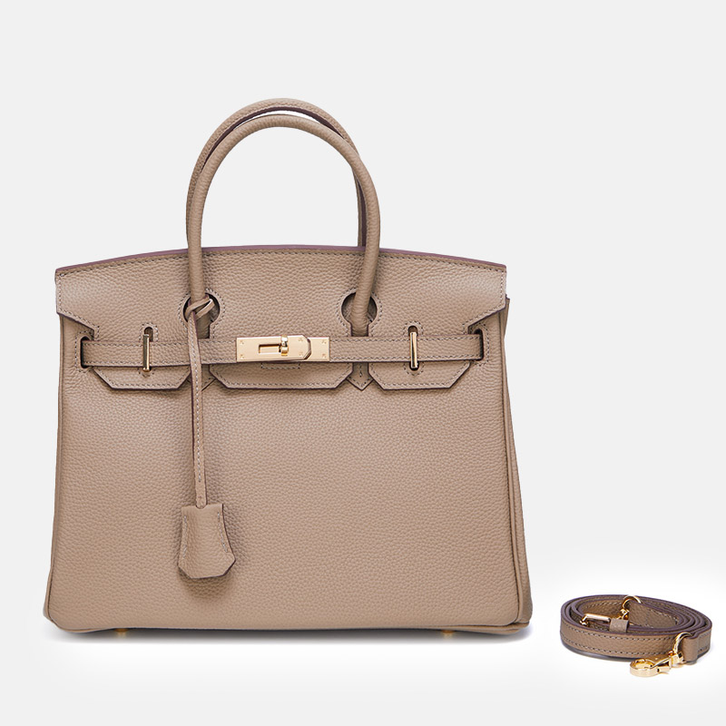 Women's Vintage Full-Grain Leather Top Handle Bag In Gold Lock Closure