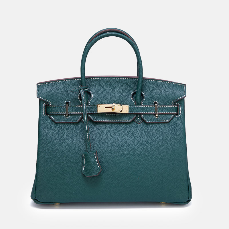 Women's Vintage Full-Grain Leather Top Handle Bag In Gold Lock Closure