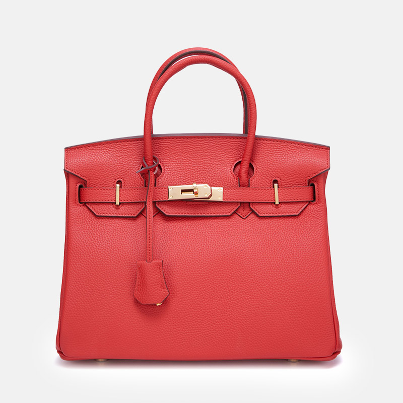 Women's Vintage Full-Grain Leather Top Handle Bag In Gold Lock Closure