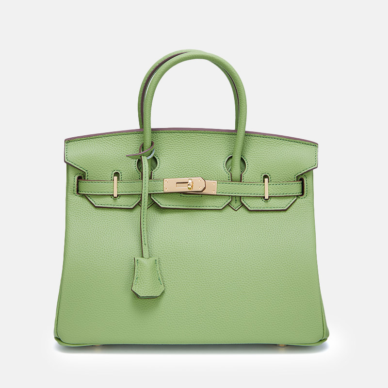 Women's Vintage Full-Grain Leather Top Handle Bag In Gold Lock Closure