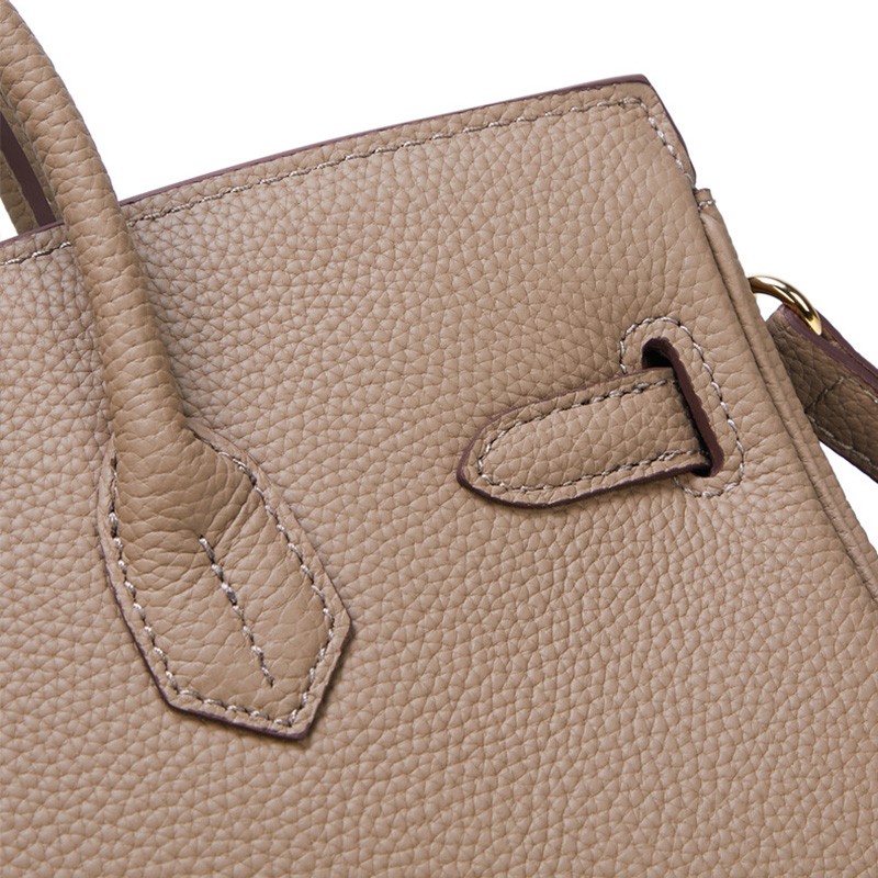 Sac à main vintage en cuir pleine fleur avec fermeture à cadenas en or pour femmes