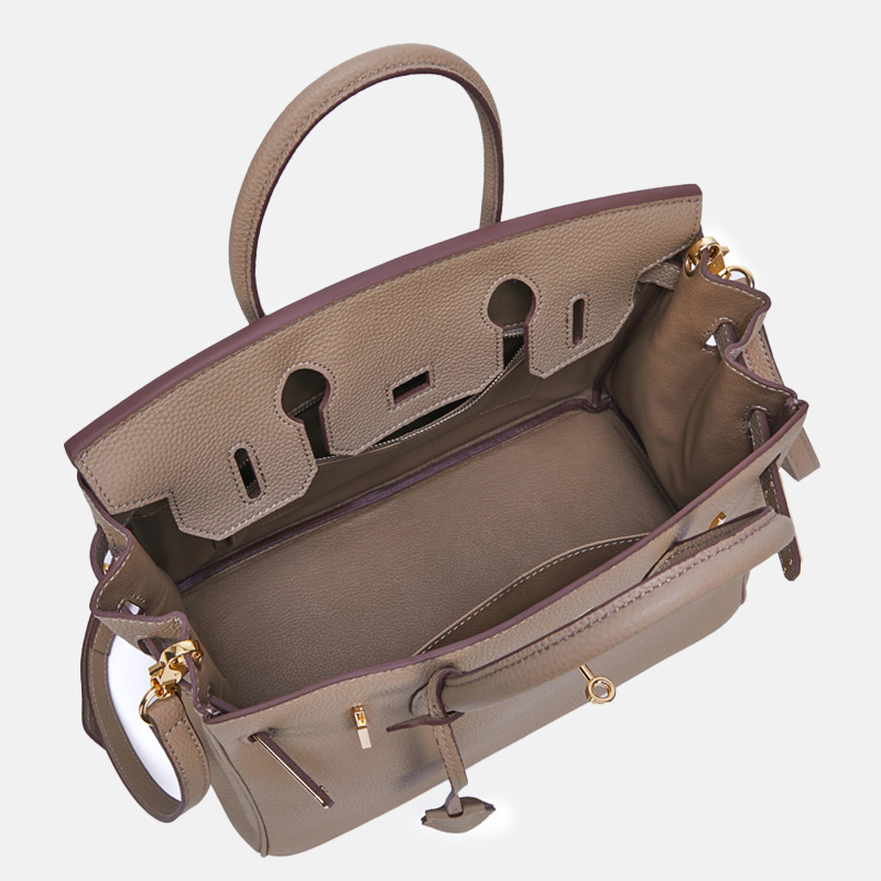 Sac à main vintage en cuir pleine fleur avec fermeture à cadenas en or pour femmes