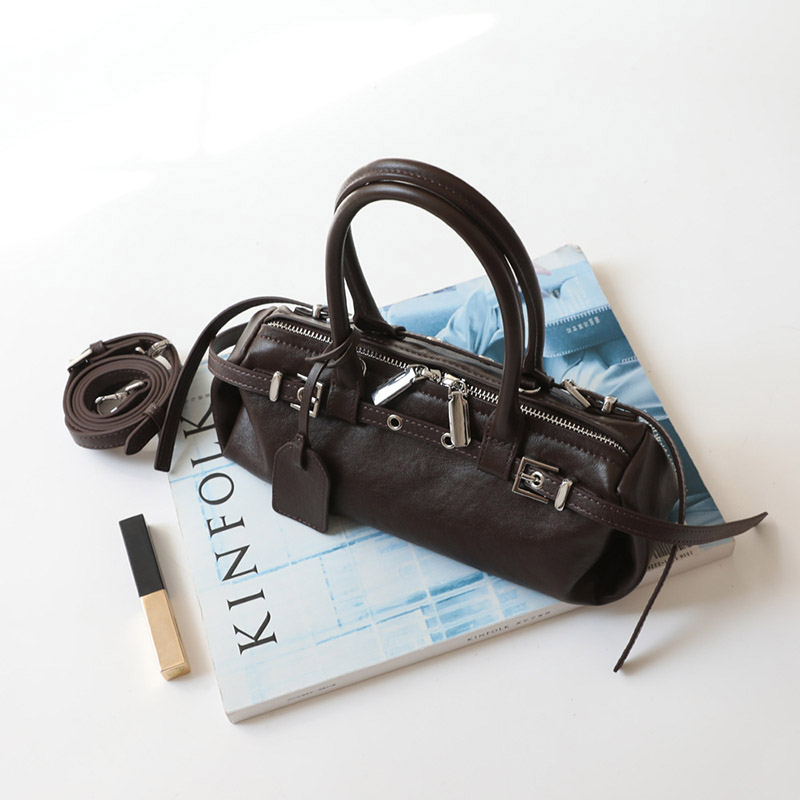 Damen Vintage Echtleder Gürtel verzierte Baguette Tasche mit Reißverschluss