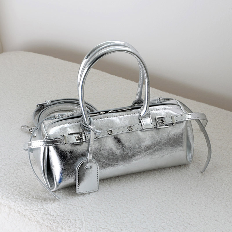 Damen Vintage Echtleder Gürtel verzierte Baguette Tasche mit Reißverschluss