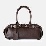Damen Vintage Echtleder Gürtel verzierte Baguette Tasche mit Reißverschluss
