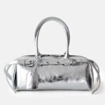 Damen Vintage Echtleder Gürtel verzierte Baguette Tasche mit Reißverschluss