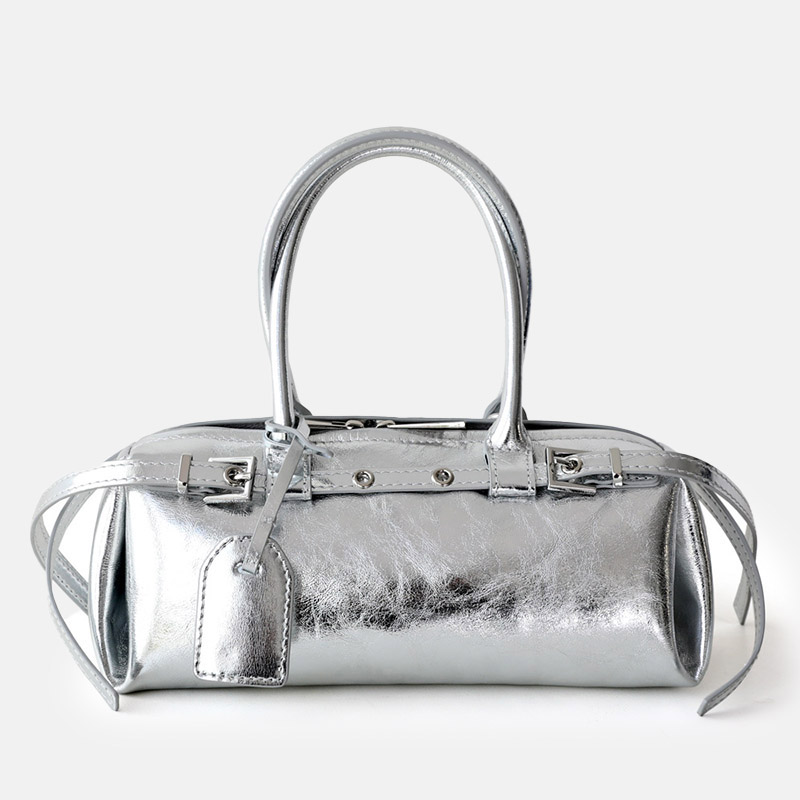 Damen Vintage Echtleder Gürtel verzierte Baguette Tasche mit Reißverschluss