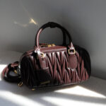 Women's Vintage Lambskin Leather Pleated Bowling Handbag