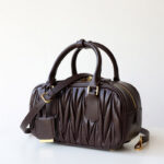 Women's Vintage Lambskin Leather Pleated Bowling Handbag