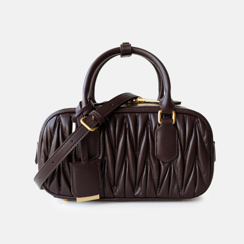 Women's Vintage Lambskin Leather Pleated Bowling Handbag