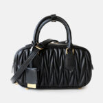 Women's Vintage Lambskin Leather Pleated Bowling Handbag