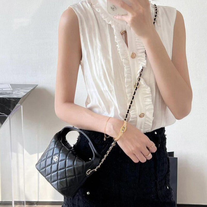Sac Vintage matelassé en cuir véritable avec poignée en chaîne pour femmes