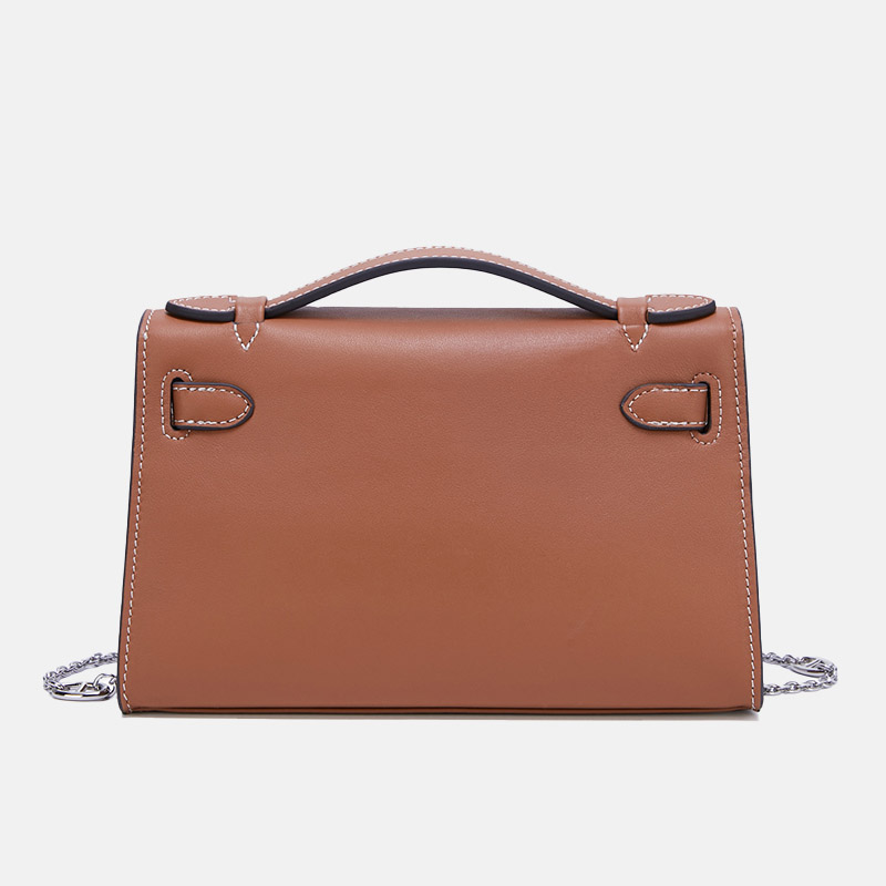 Women's Vintage Top-Grain Leather Crossbody Chain Handbag In Silver Lock