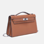 Women's Vintage Top-Grain Leather Crossbody Chain Handbag In Silver Lock
