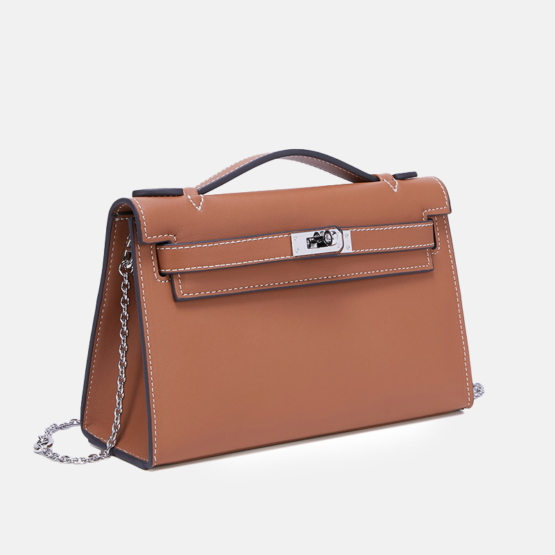 Women's Vintage Top-Grain Leather Crossbody Chain Handbag In Silver Lock