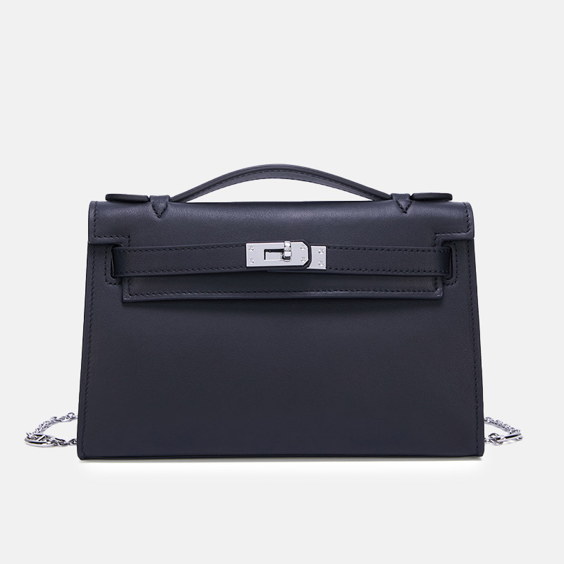Women's Vintage Top-Grain Leather Crossbody Chain Handbag In Silver Lock
