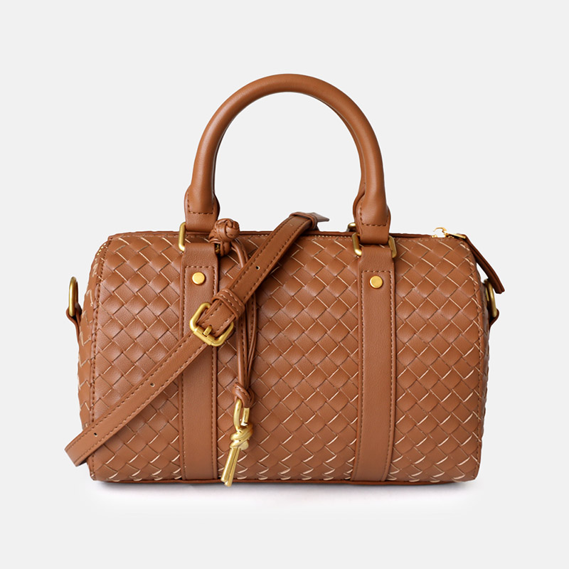 Sac à main vintage en cuir véritable tressé en forme d'oreiller pour femmes