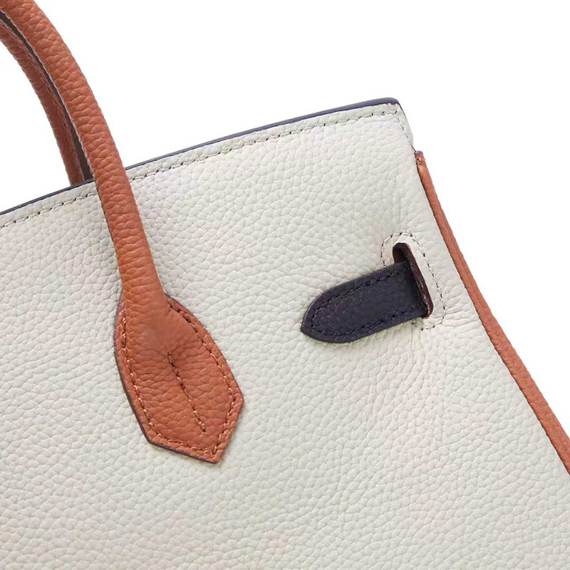 Damen Vollnarbenleder Color-Block Gold Lock Closure Henkeltasche mit Schlüssel & Schloss und Schlüsselriemen