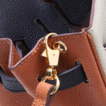 Damen Vollnarbenleder Color-Block Gold Lock Closure Henkeltasche mit Schlüssel & Schloss und Schlüsselriemen