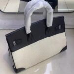 Zweifarbige Handtaschen aus Leder und Canvas für Damen photo review