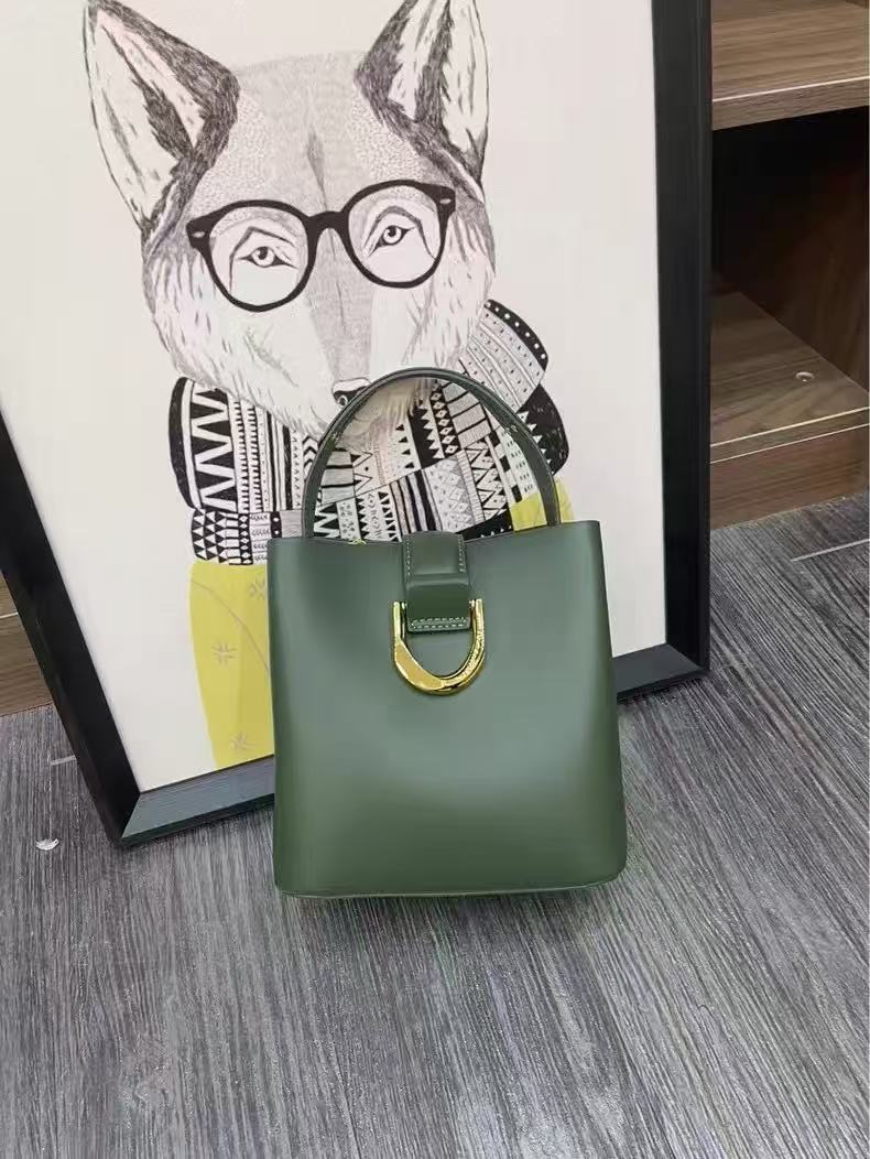 Women's Genuine Leather Buckle Zipper Vintage Crossbody Shoulder Bucket Bag photo review