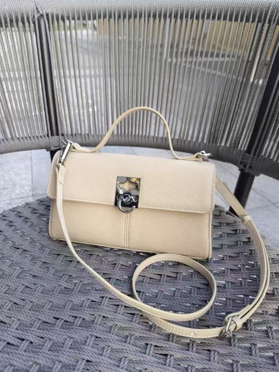 Women's Minimalist Top Grain Leather Crossbody Shoulder Handbag In Silver Hardware photo review