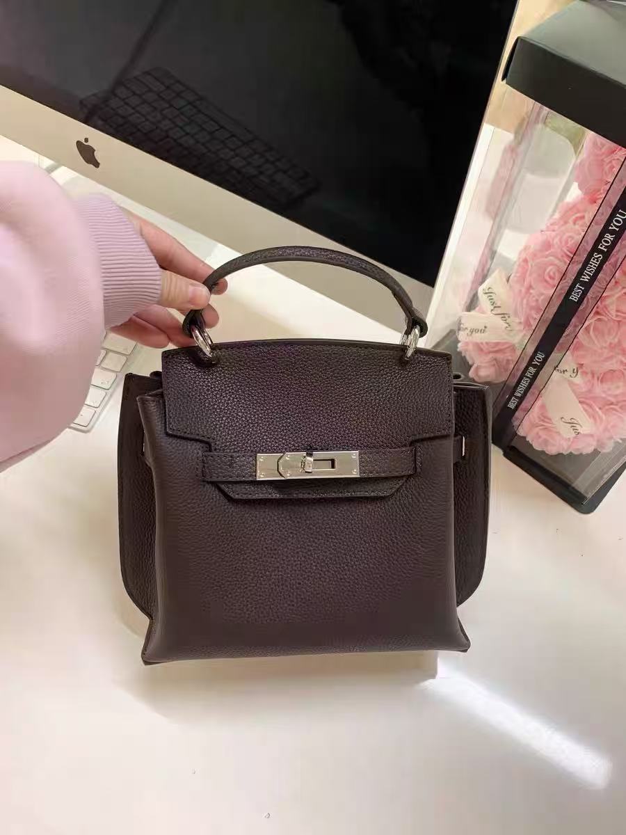 Damen Vintage Echtes Leder Top Handle Tasche mit Schlossverschluss photo review
