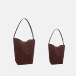 Women's Coffee Vintage Suede Top-Grain Leather Shoulder Bucket Bag