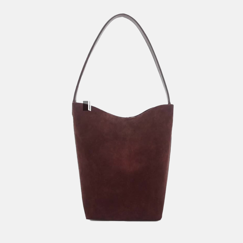 Women's Coffee Vintage Suede Top-Grain Leather Shoulder Bucket Bag