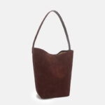 Women's Coffee Vintage Suede Top-Grain Leather Shoulder Bucket Bag