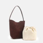 Women's Coffee Vintage Suede Top-Grain Leather Shoulder Bucket Bag