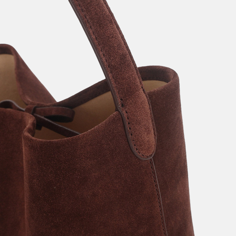 Women's Coffee Vintage Suede Top-Grain Leather Shoulder Bucket Bag