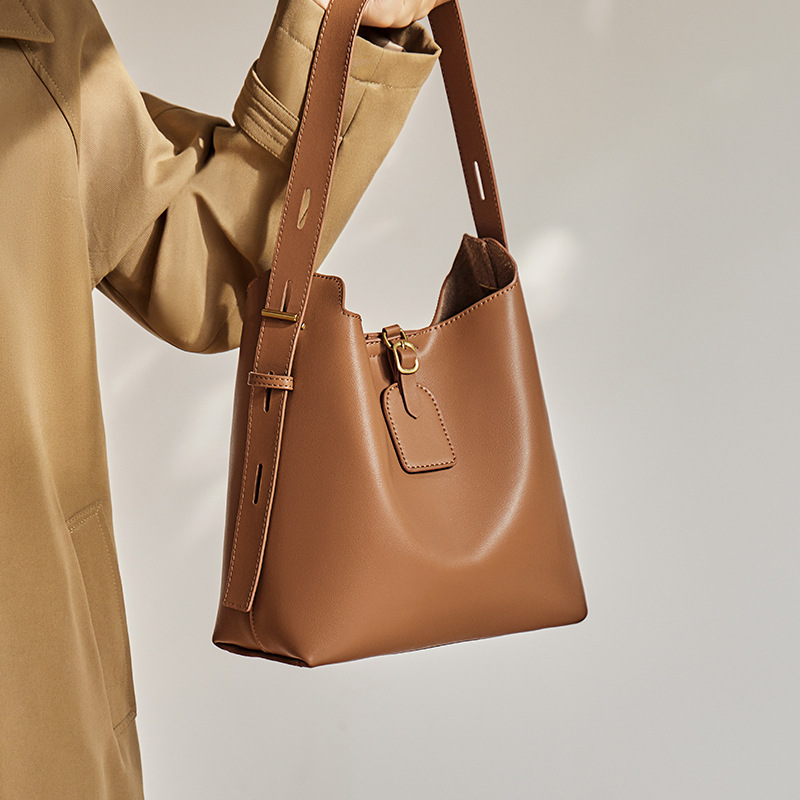 Women's Minimalist Split Leather Shoulder Bucket Bag