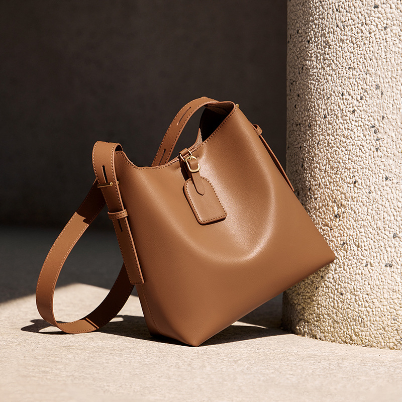 Women's Minimalist Split Leather Shoulder Bucket Bag