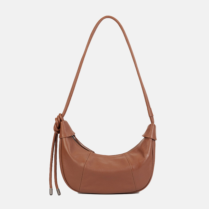 Women's Minimalist Top-Grain Leather Crescent Shoulder Bag