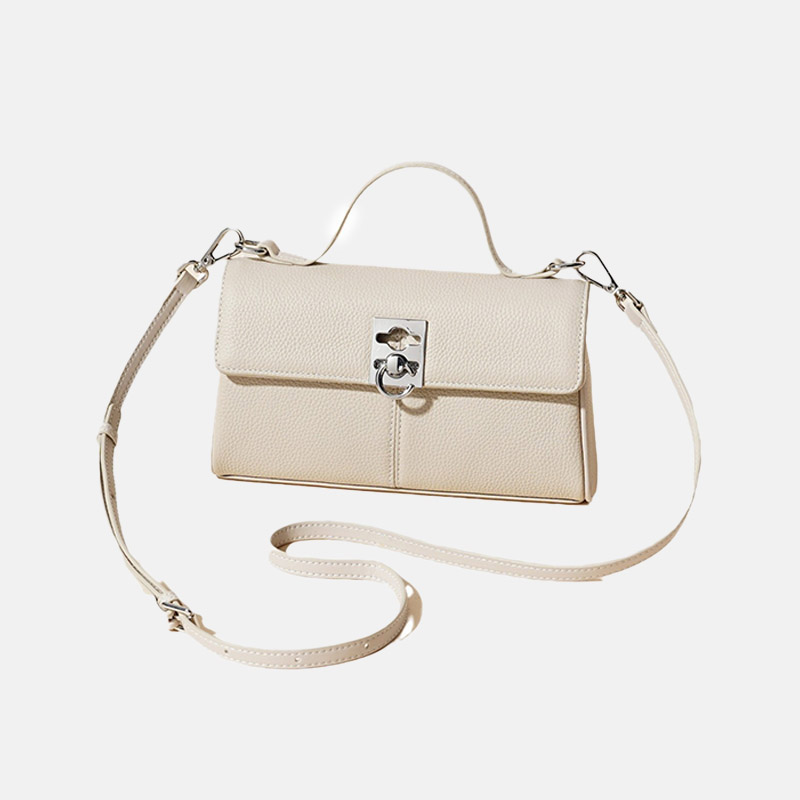 Minimalist Women's Top Grain Leather Crossbody Shoulder Handbag In Silver Hardware