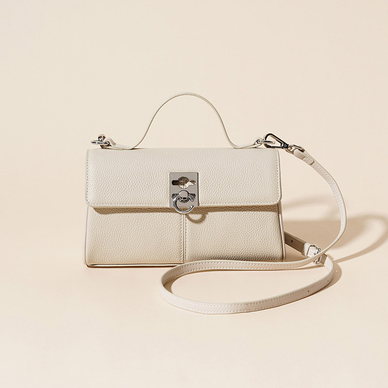 Women's Minimalist Top Grain Leather Crossbody Shoulder Handbag In Silver Hardware