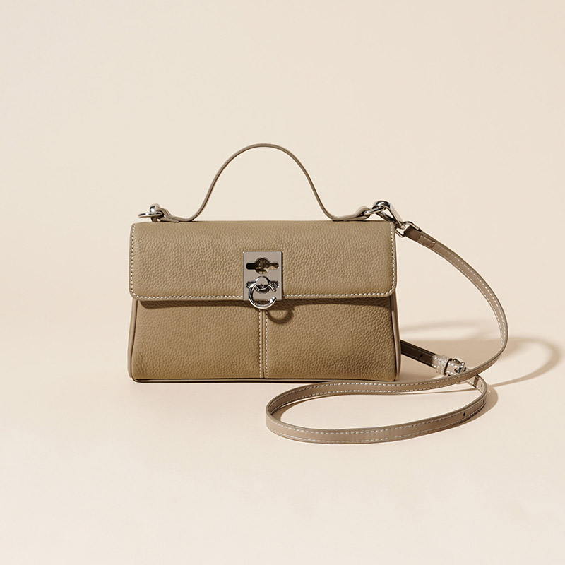 Women's Minimalist Top Grain Leather Crossbody Shoulder Handbag In Silver Hardware
