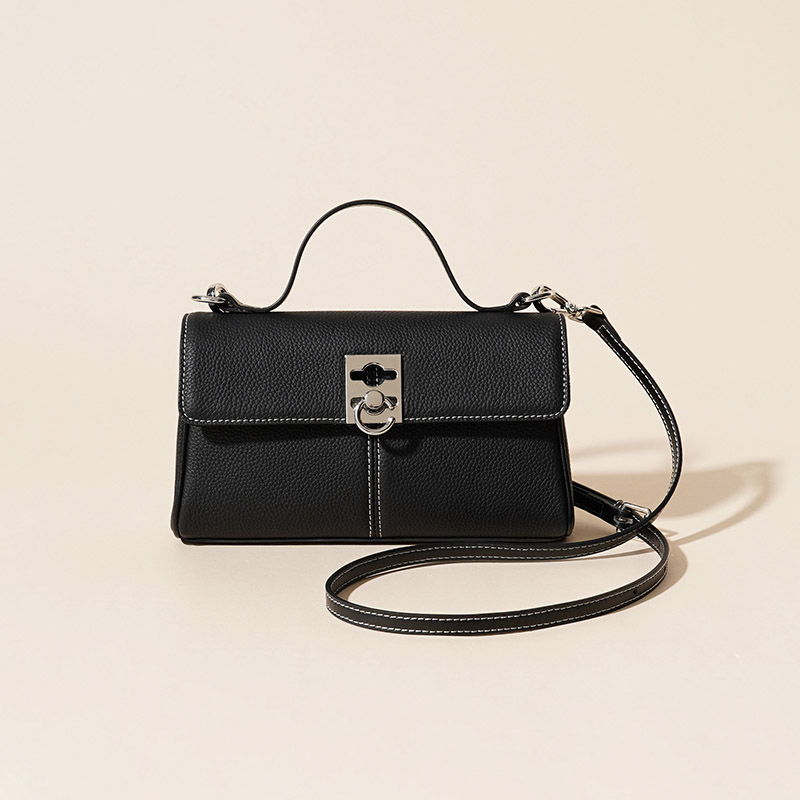 Women's Minimalist Top Grain Leather Crossbody Shoulder Handbag In Silver Hardware
