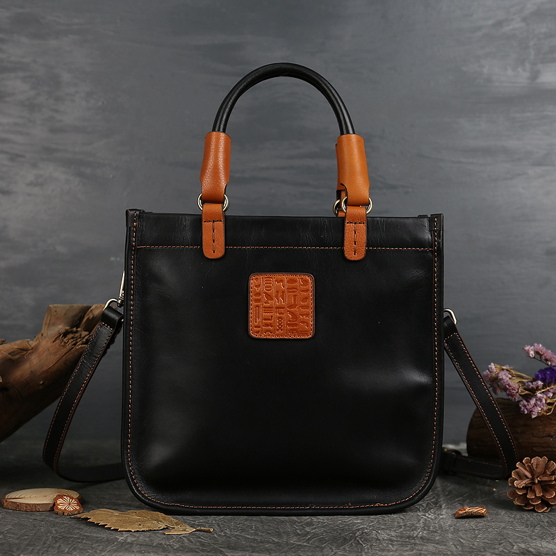 Women's Minimalist Top-Grain Leather Crossbody Shoulder Tote Bag