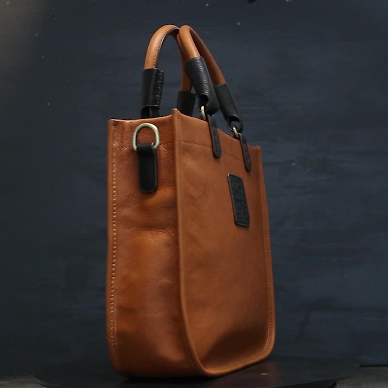 Women's Minimalist Top-Grain Leather Crossbody Shoulder Tote Bag