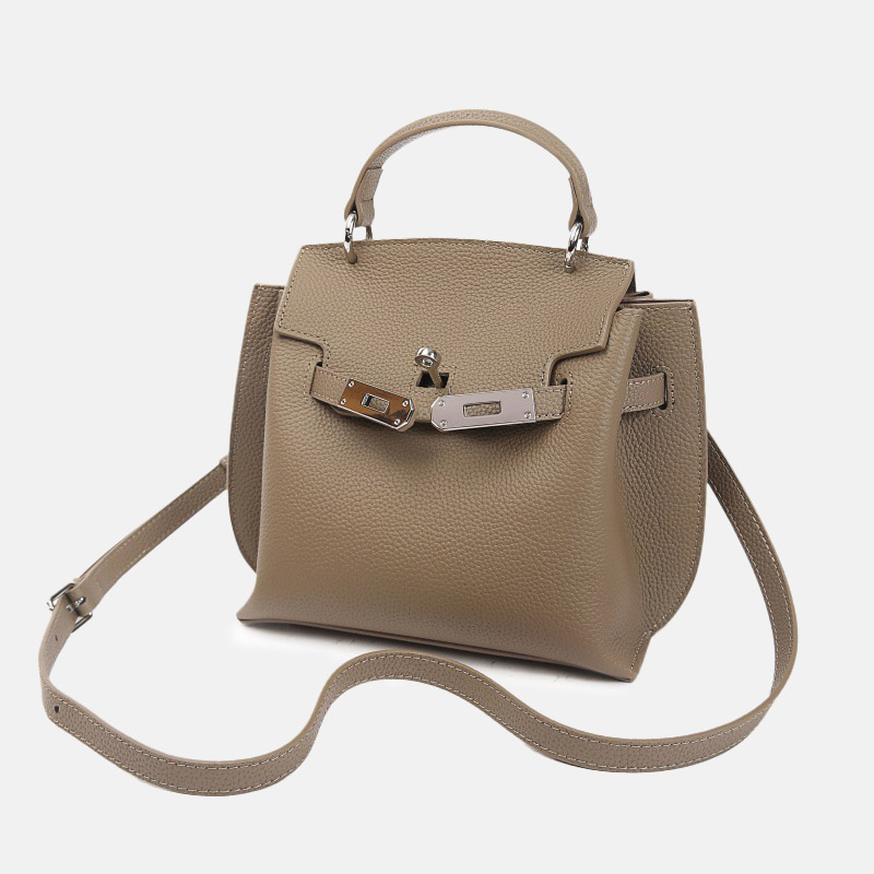 Women's Minimalist Top Grain Leather Shoulder Handbag In Silver Hardware