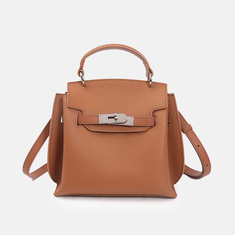 Women's Minimalist Top Grain Leather Shoulder Handbag In Silver Hardware