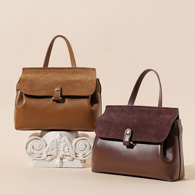 Women's Minimalist Top Grain Leather & Suede Leather Crossbody Handbag