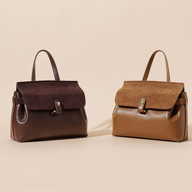 Women's Minimalist Top Grain Leather & Suede Leather Crossbody Handbag