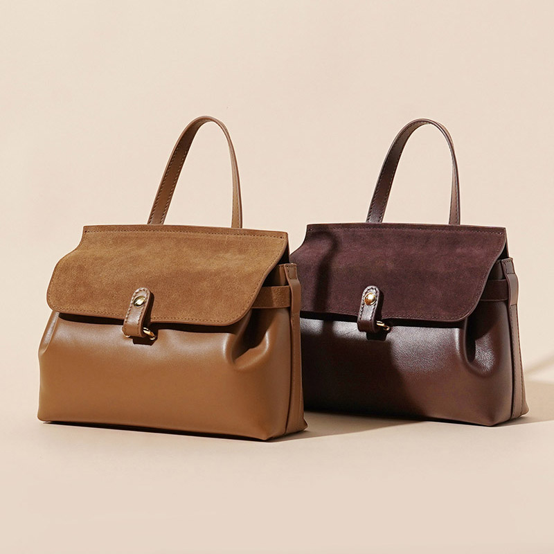 Women's Minimalist Top Grain Leather & Suede Leather Crossbody Handbag